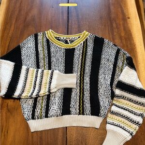 Free People Black, White, and Yellow Striped Sweater